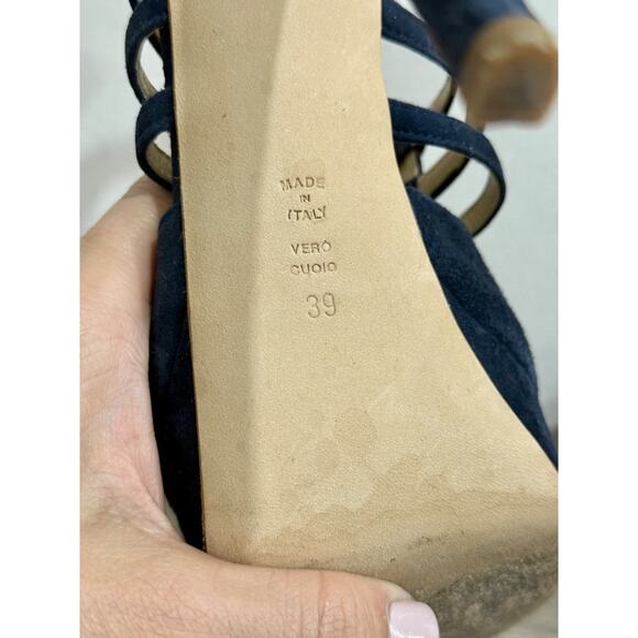 Abel Munoz Eiffel Suede Stilettos Heel Platform Sandals Navy Blue Women's 39/8.5 - Picture 5 of 6